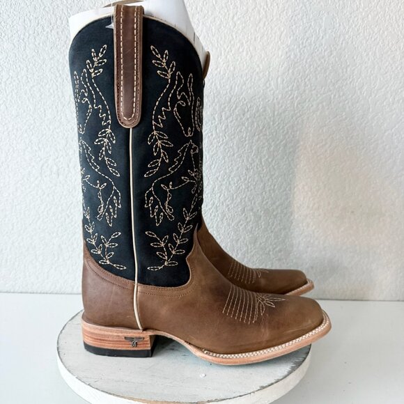 Lane BRIDLEWOOD Womens Square Toe Cowboy Boots 9.5 Brown Navy Western Cowgirl - Picture 2 of 13